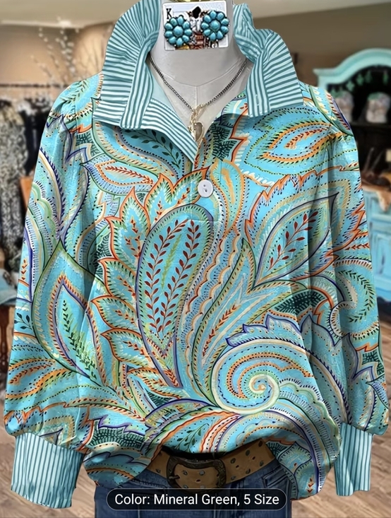 Ivy Boutique Tops - Vibrant Turquoise Paisley Long sleeve Blouse